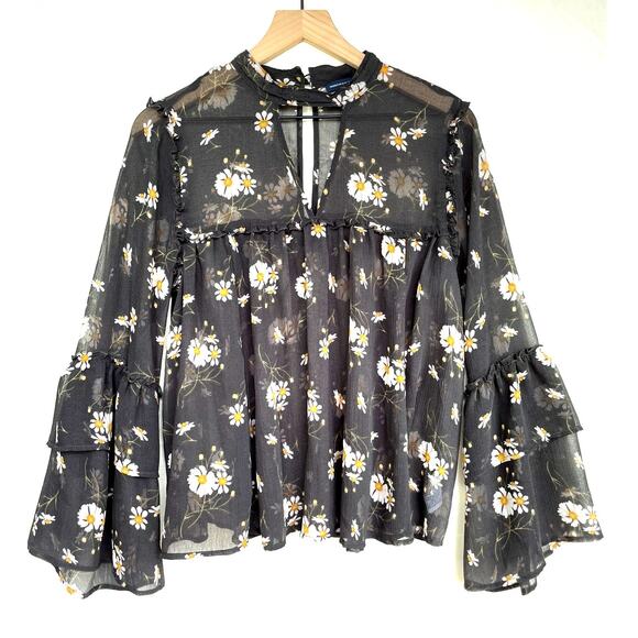 American Eagle Outfitters Tops - AMERICAN EAGLE Sheer Floral Boho Top Black Size L Whimsigoth Festival Feminine